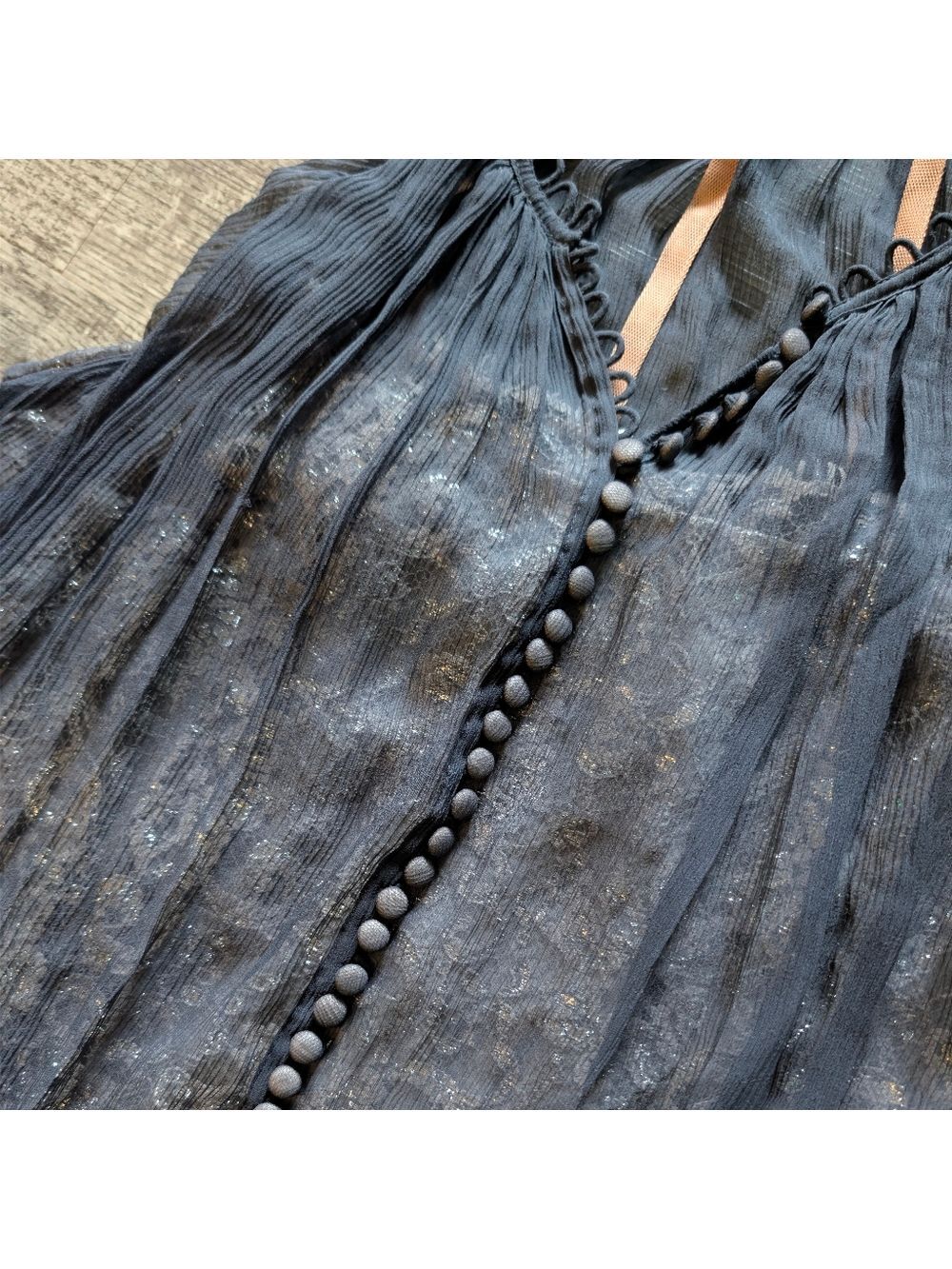 BCBGMaxAzria Vintage Y2K Navy Silk Sheer Slip Dress Lace Overlay Size 4 Romantic - Picture 9 of 15